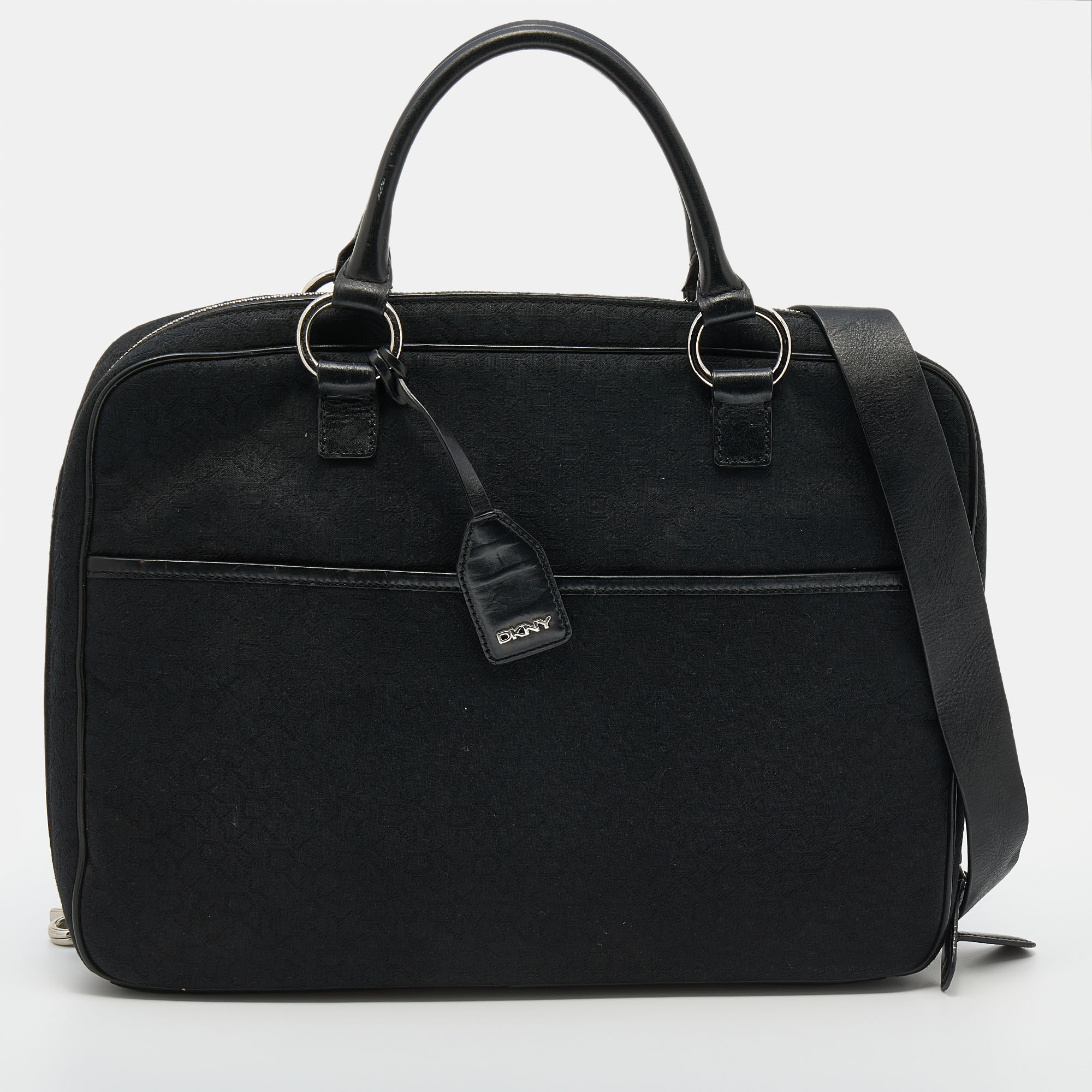 Pre-owned Dkny Black Canvas And Leather Laptop Bag