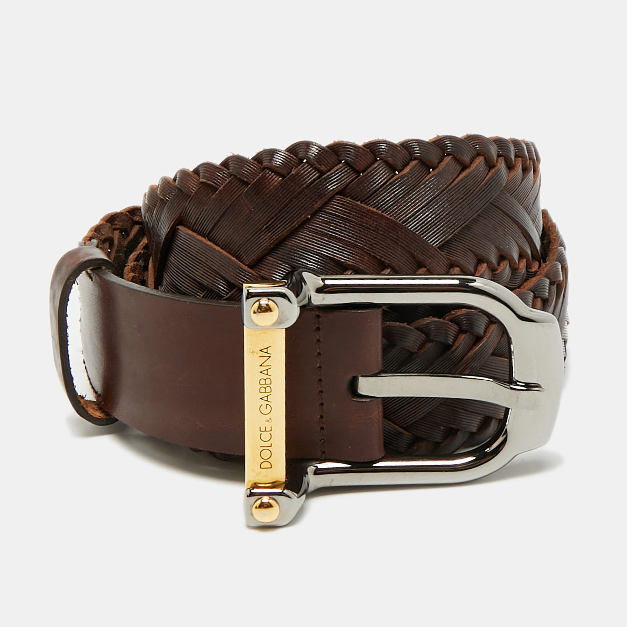 

Dolce & Gabbana  Buckle Belt Brown Woven Leather