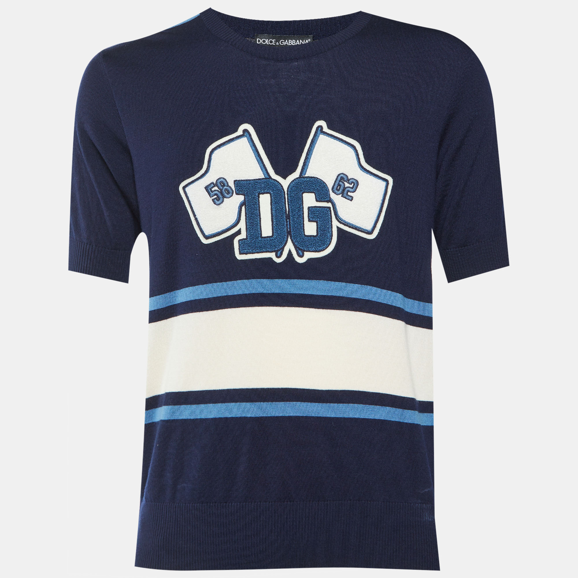 

Dolce & Gabbana Navy Blue DG Logo Striped Wool Varsity Sweater M