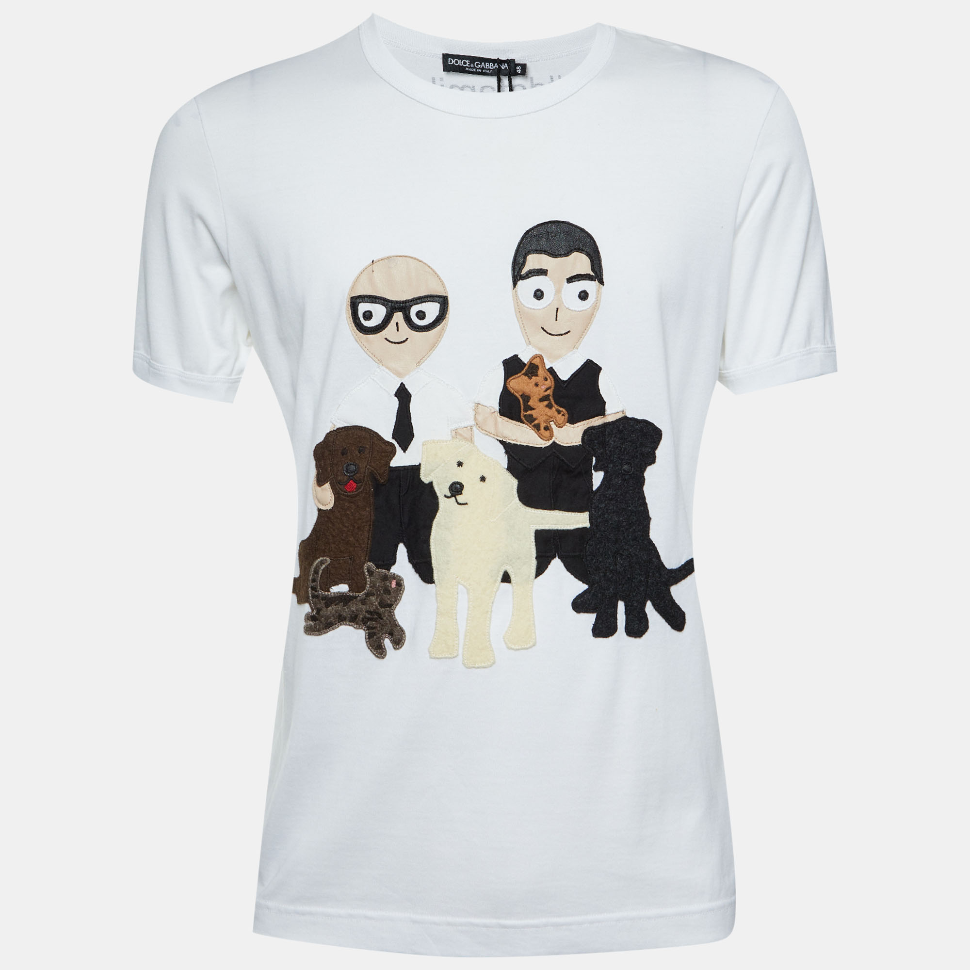 

Dolce & Gabbana White Cotton DG Family Applique Crew Neck T-Shirt M