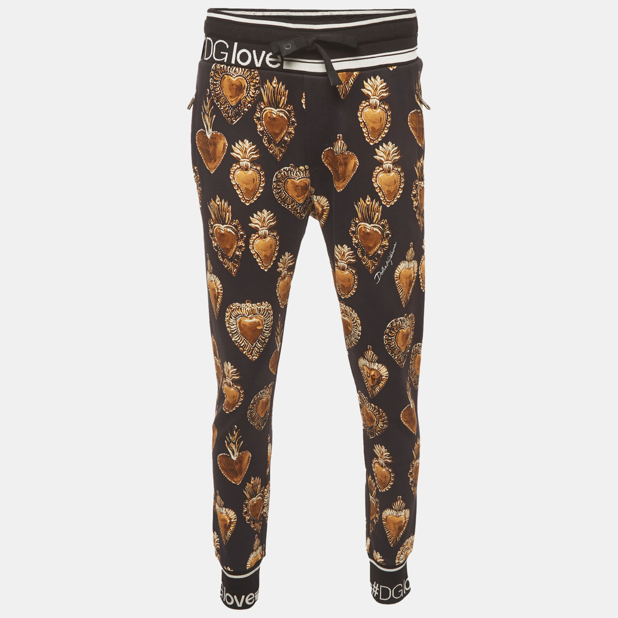 

Dolce & Gabbana Black Printed Jersey Drawstring Joggers M