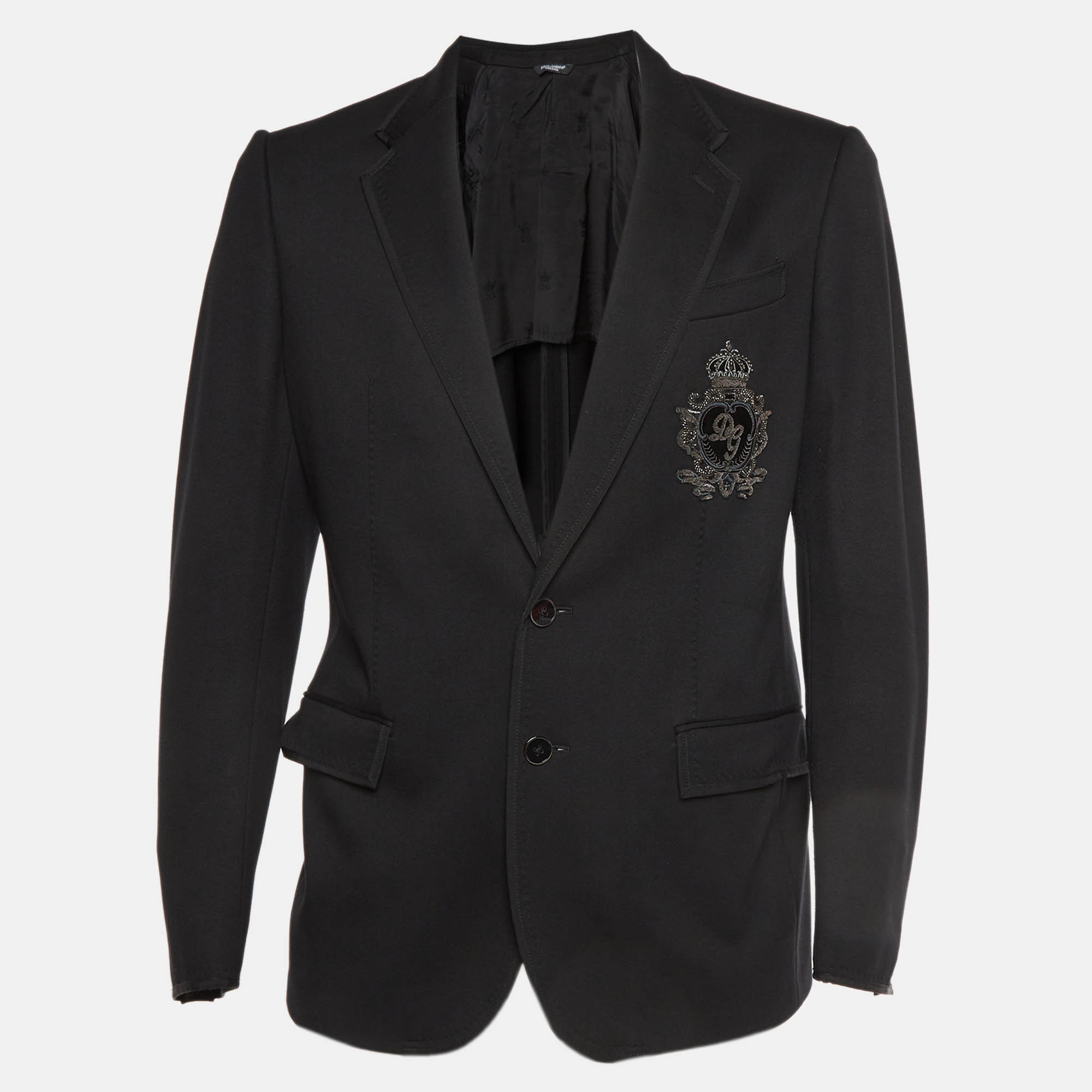 

Dolce & Gabbana Black Jersey Logo Detail Single Breasted Blazer L