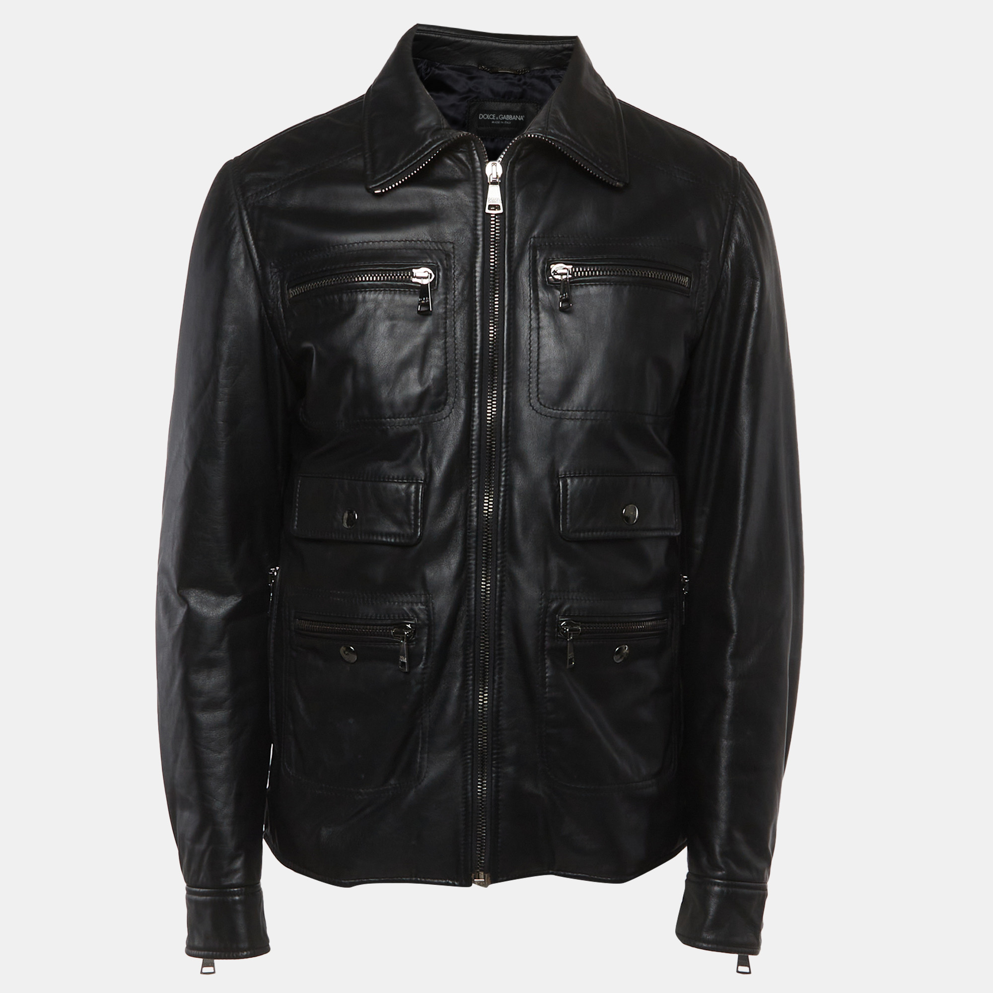 

Dolce & Gabbana Black Lambskin Leather Zip Up Jacket L