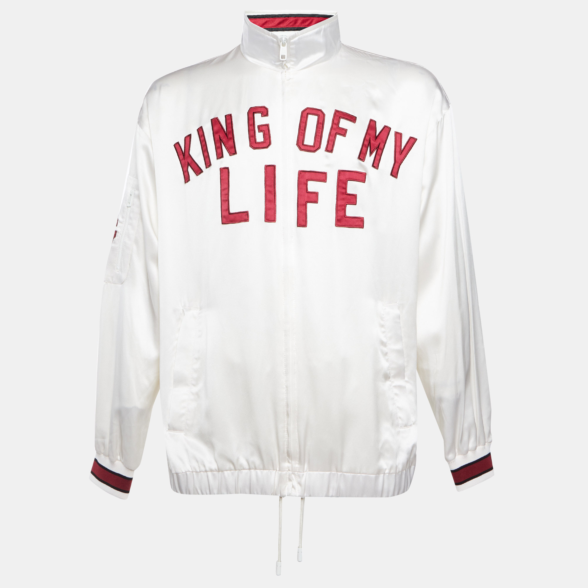

Dolce & Gabbana Off White King of My Life Satin Bomber Jacket M