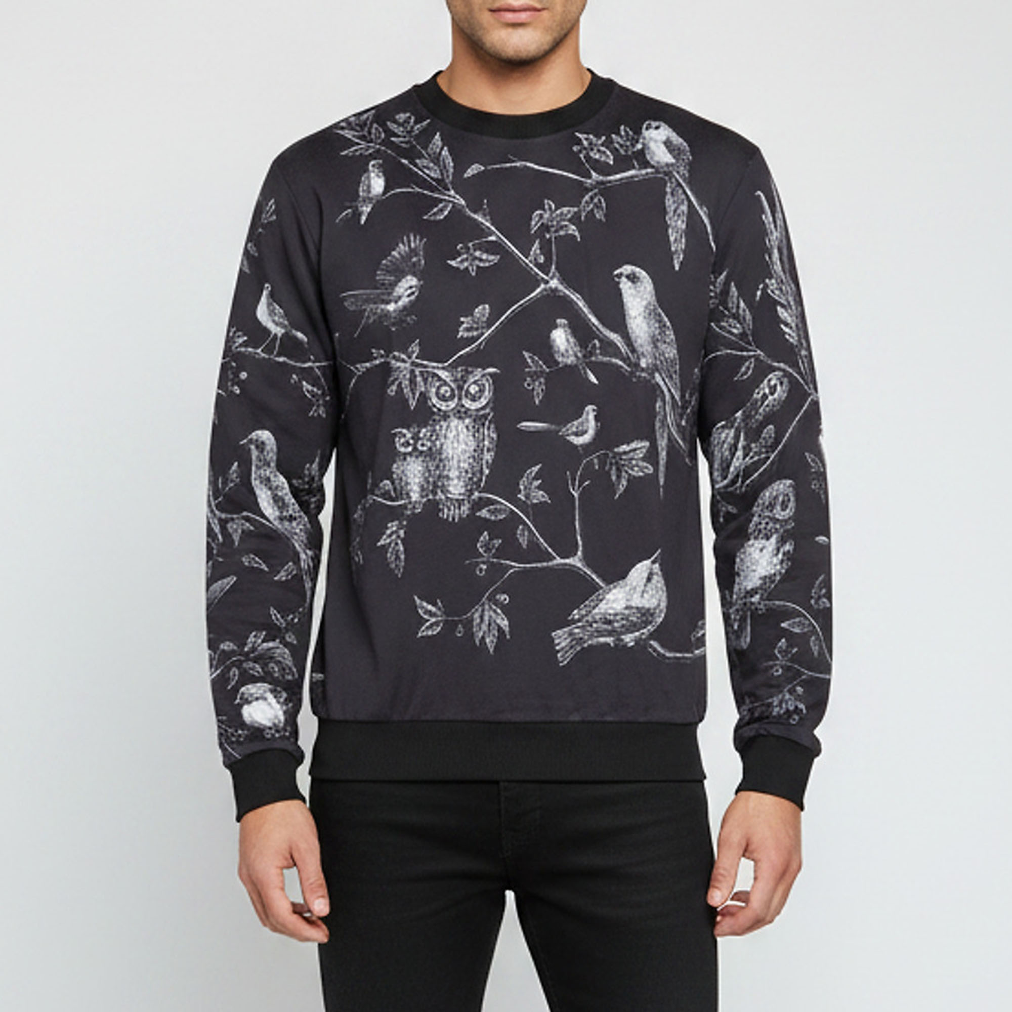 

Dolce and Gabbana Black Bird Print Cotton Jersey Crewneck Sweatshirt L