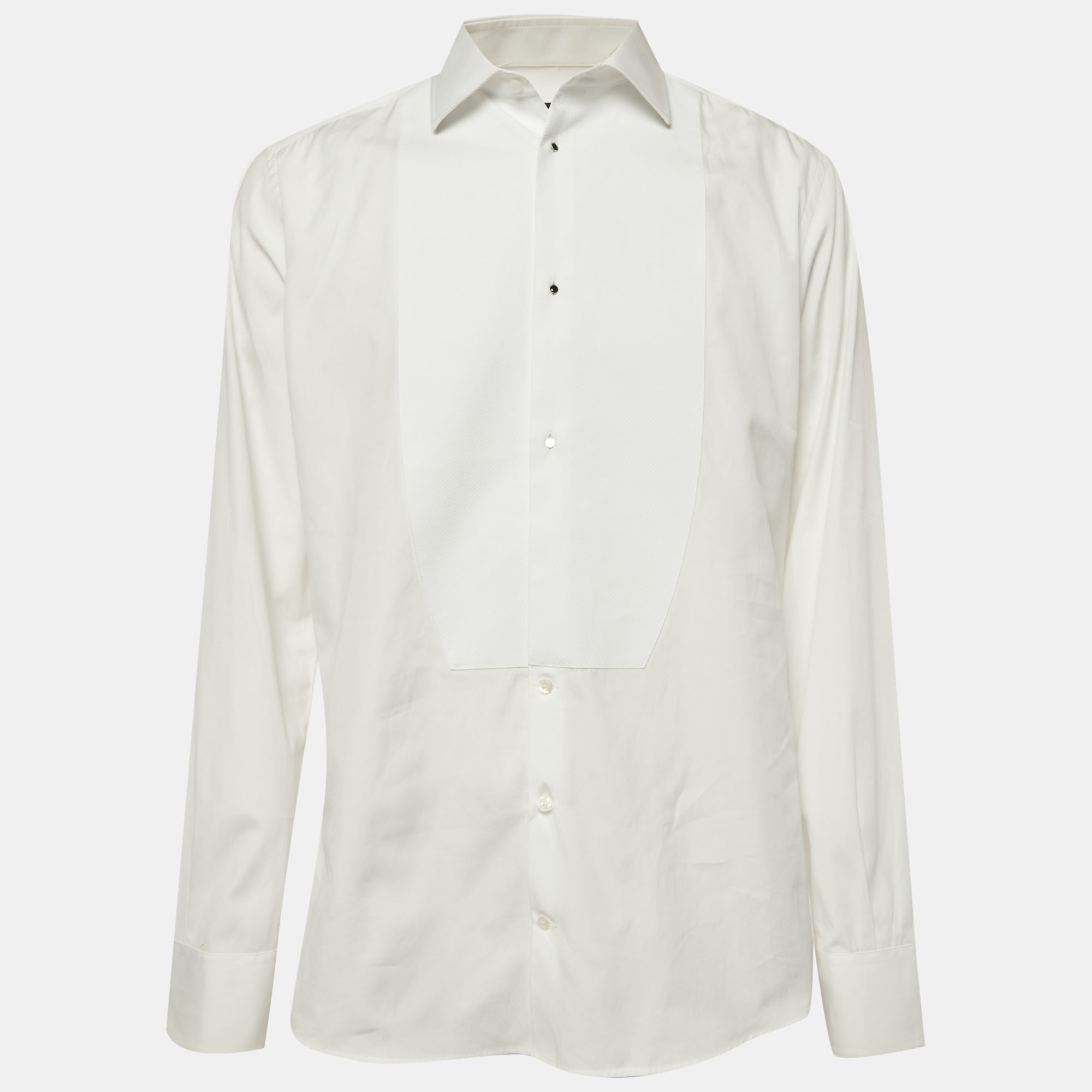 

Dolce & Gabbana Gold White Cotton Poplin Tuxedo Shirt XXL