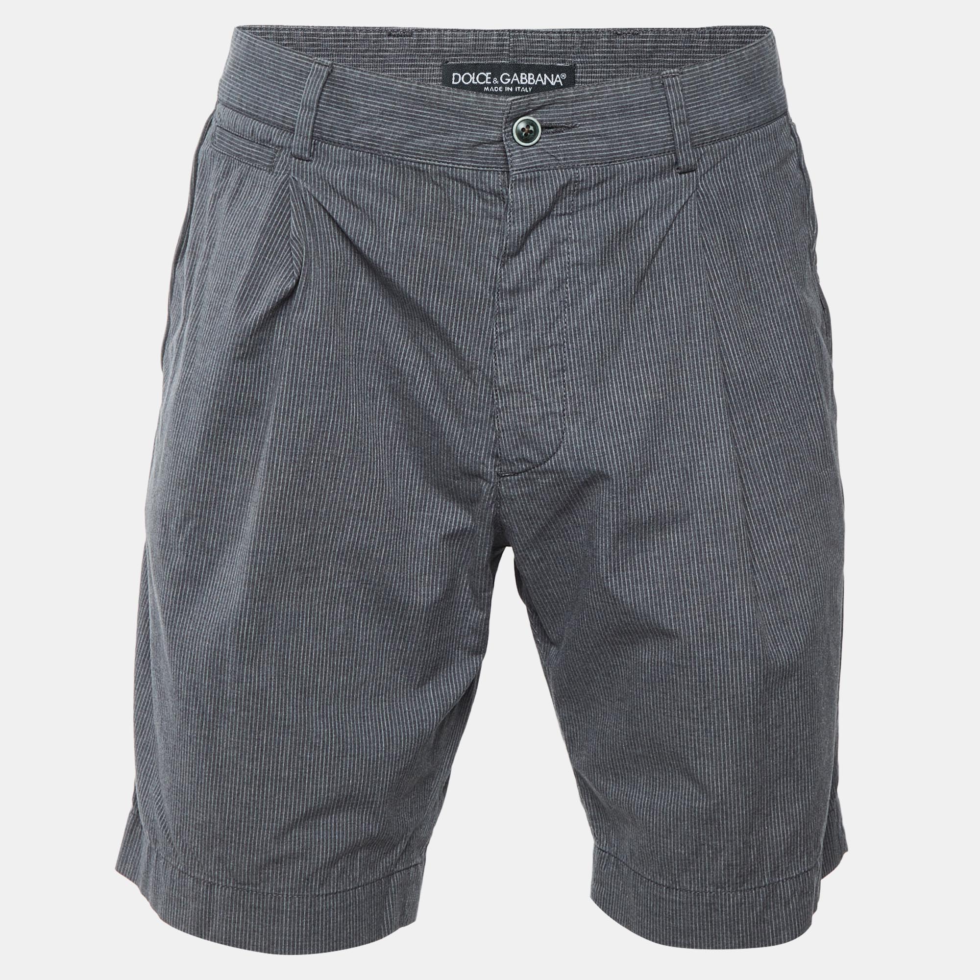 

Dolce & Gabbana Grey Striped Cotton Shorts S