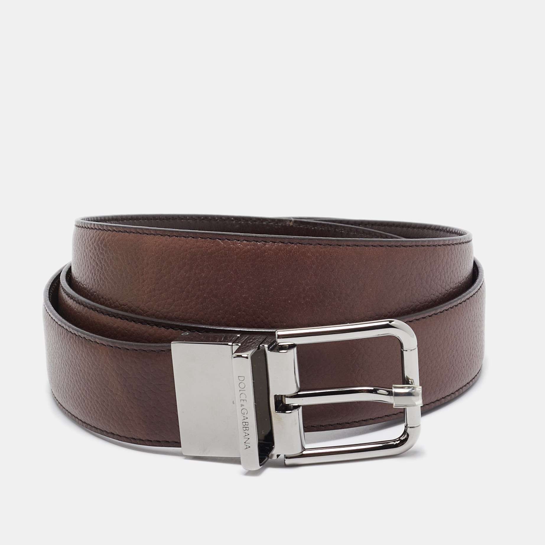 

Dolce & Gabbana Brown Leather Reversible Buckle Belt