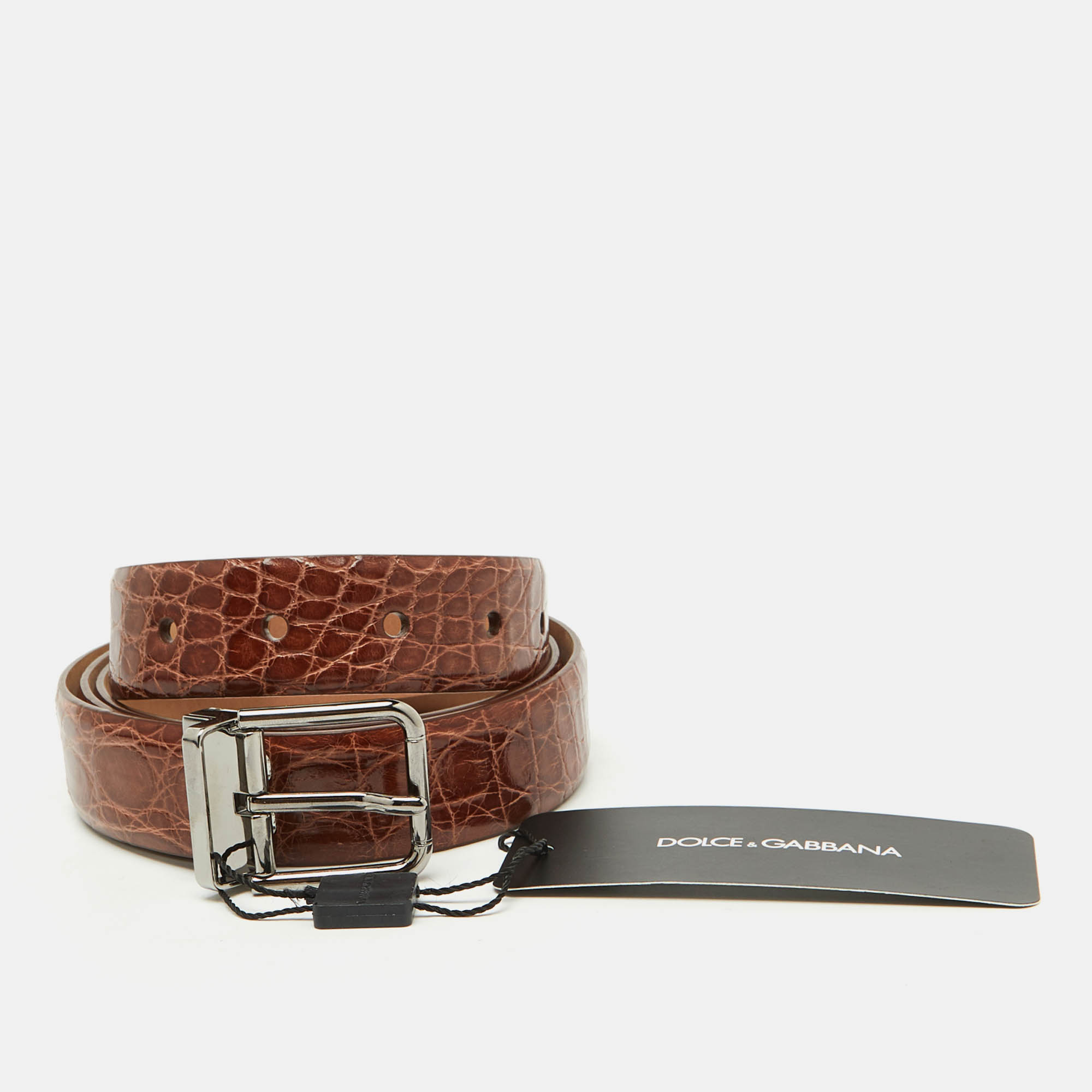 

Dolce & Gabbana Brown Crocodile Leather Buckle Belt