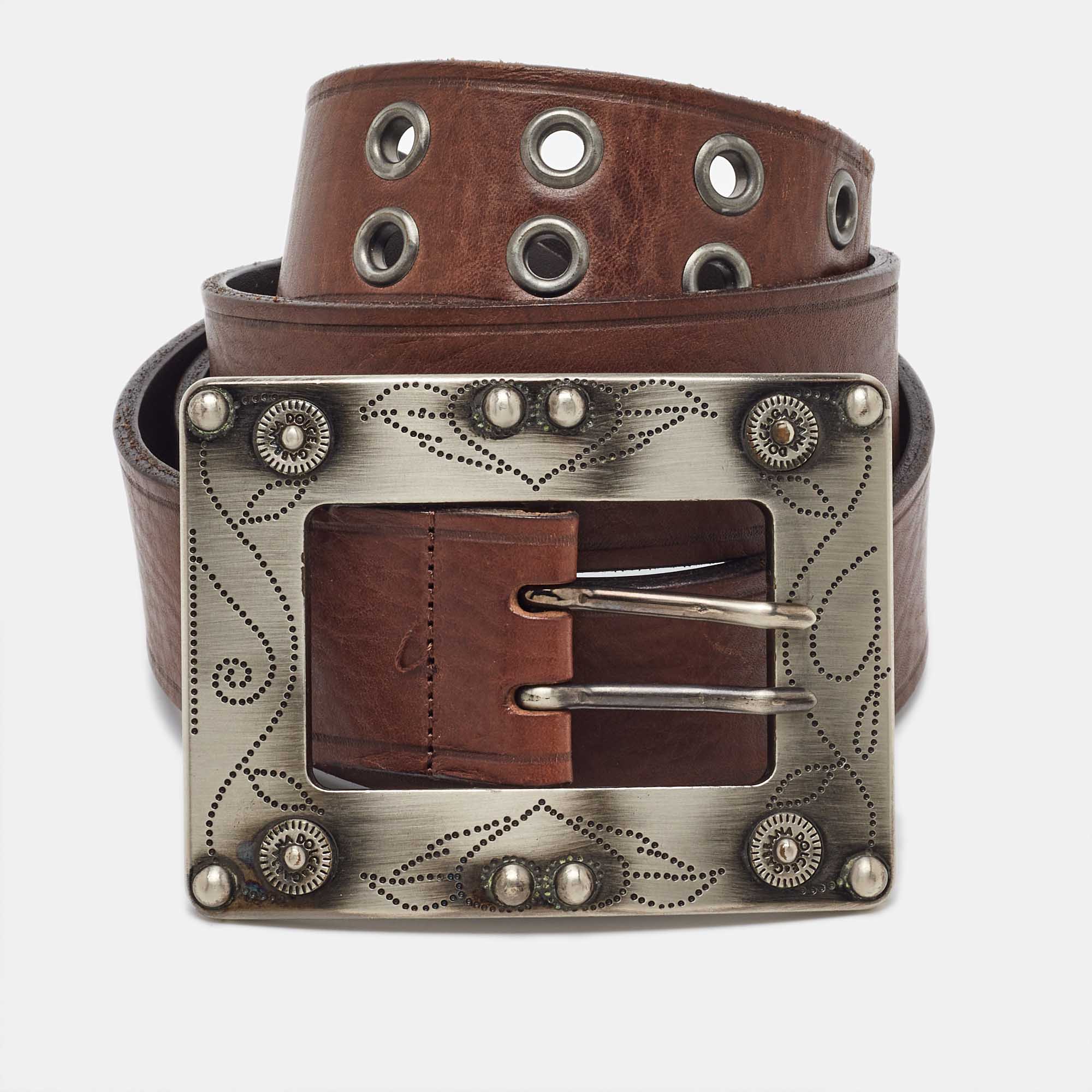 

Dolce & Gabbana Brown Leather Big Buckle Belt