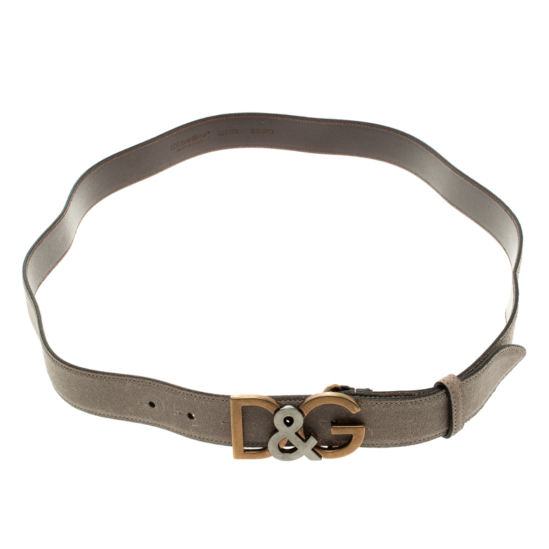 Dolce and Gabbana Taupe Suede Leather D&G Buckle Belt 105cm