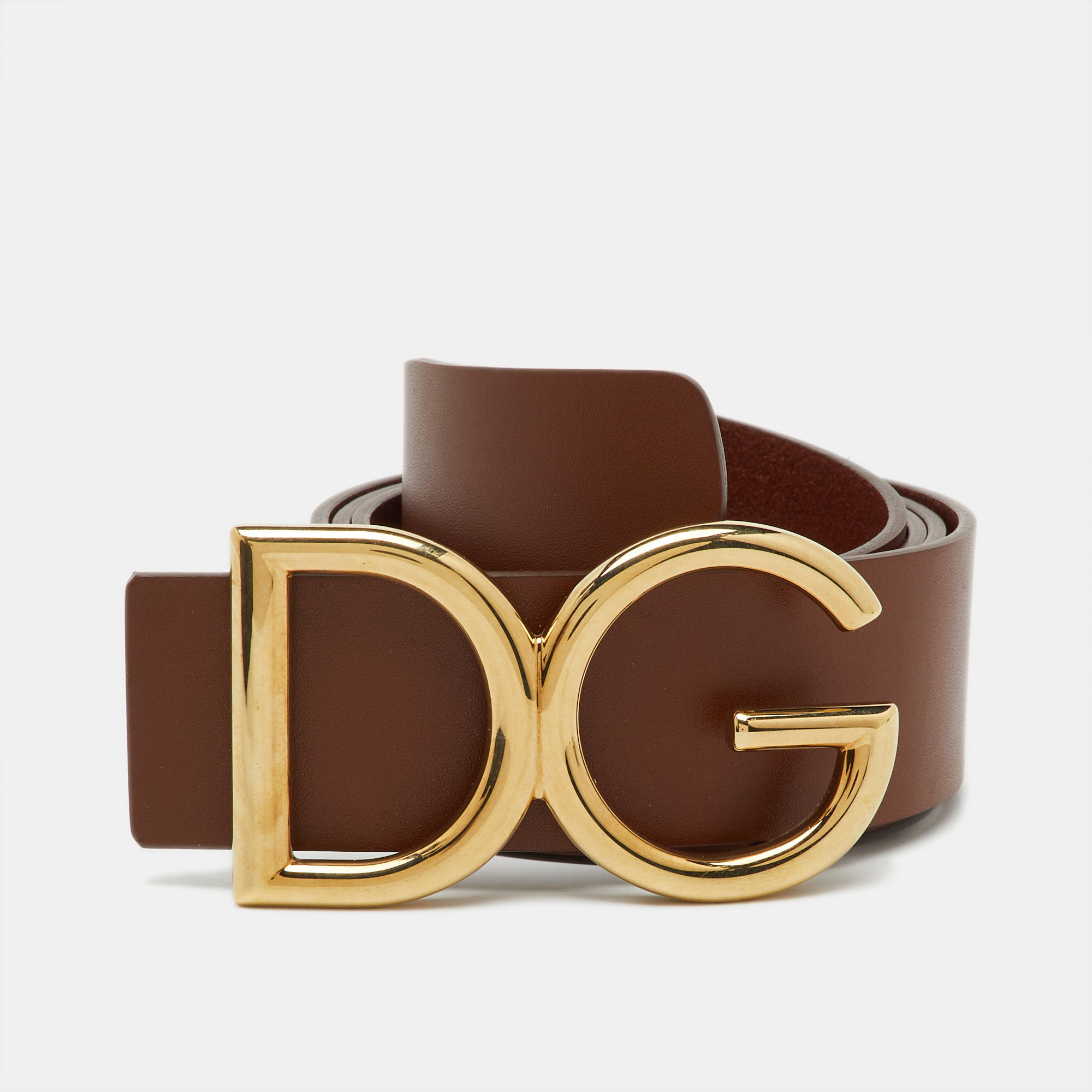 Pre-owned Dolce & Gabbana Brown Leather Dg Logo Buckle Belt 100cm