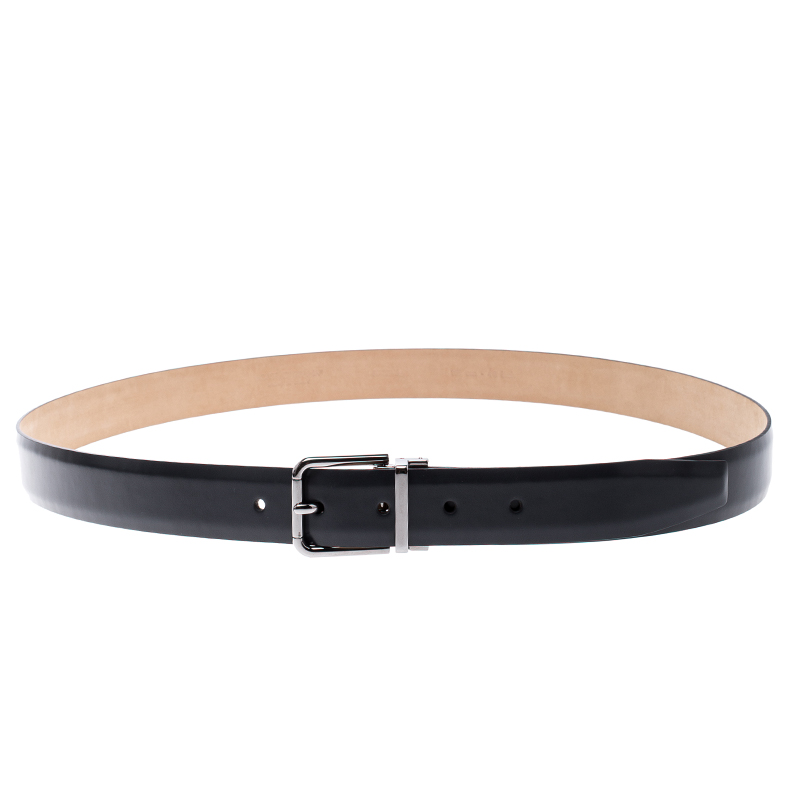 Pre Owned Dolce and Gabbana Dark Grey Leather Belt 115cm