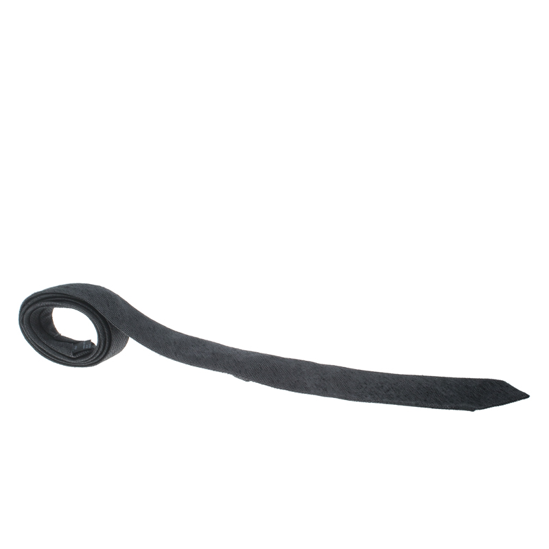 Dolce and Gabbana Black Slub Silk Jacquard Skinny Tie