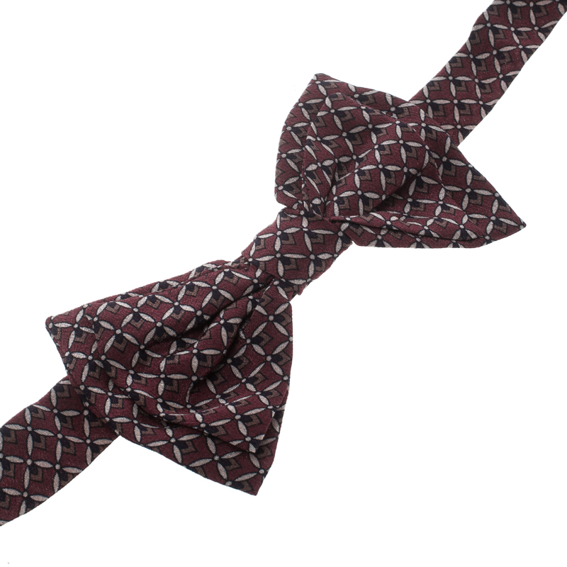 

Dolce and Gabbana Burgundy Printed Silk Double Layer Bow Tie