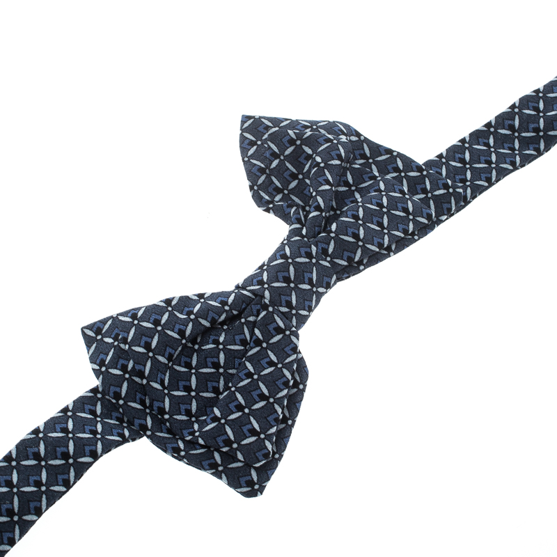 

Dolce and Gabbana Navy Blue Printed Silk Double Layer Bow Tie