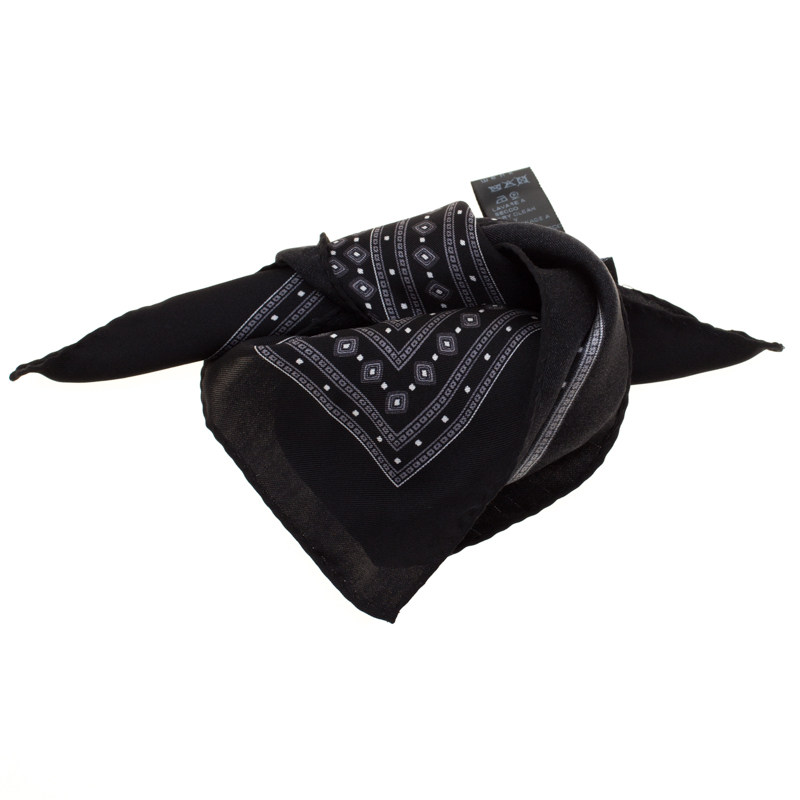 Dolce and Gabbana Monochrome Diamond Printed Silk Pocket Square