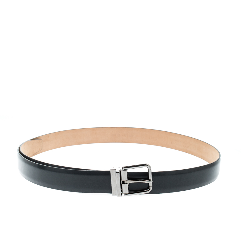 مملوكة مسبقًا Dolce and Gabbana Navy Blue Leather Buckle Belt 115CM