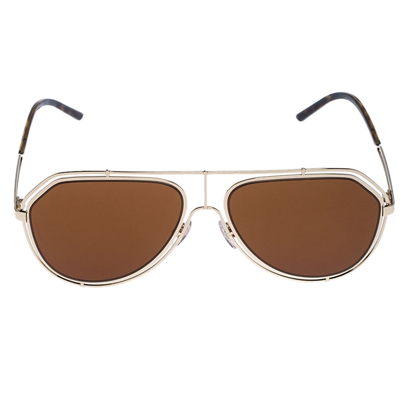 

Dolce & Gabbana Gold/Brown DG 2176 Aviators Sunglasses