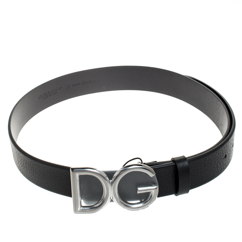 Pre Owned Dolce and Gabbana Black Leather DG Buckle Belt 95 cm