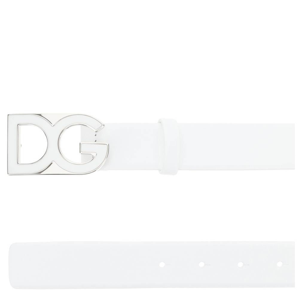 

Dolce & Gabbana White Leather DG Belt Size CM 105