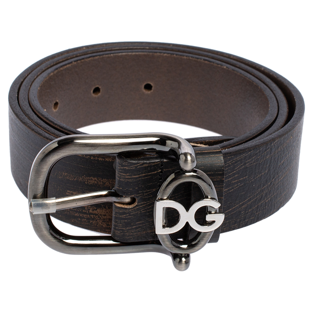

Dolce & Gabbana Black/Brown Textured Leather Logo Buckle Belt
