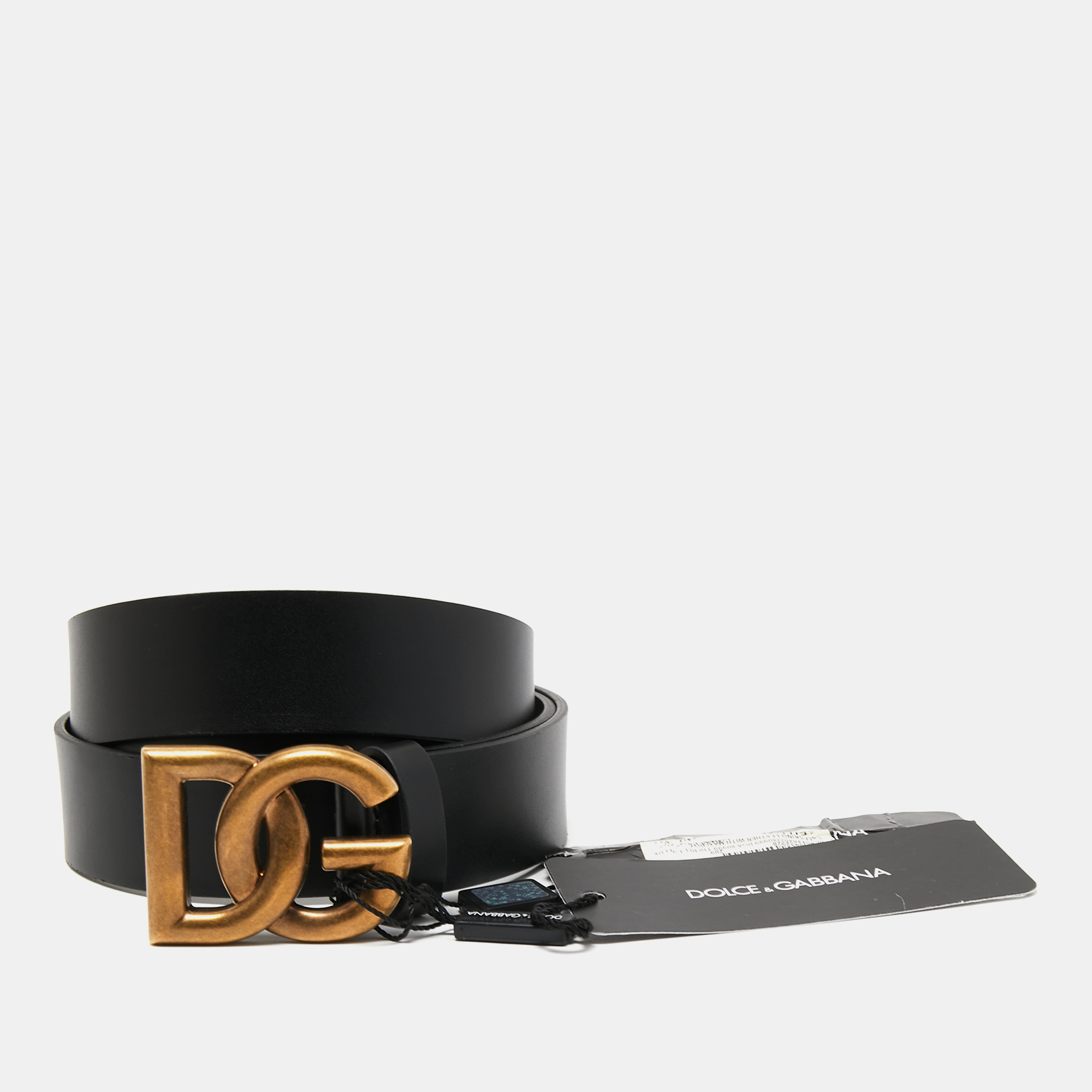 Pre-owned Dolce & Gabbana Black Leather Dg Logo Belt 110cm