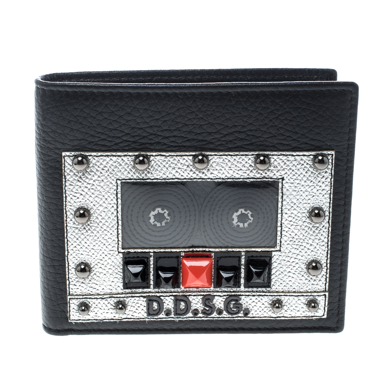 Dolce and Gabbana Black Leather Bottalato Radio 6 CC Bifold Wallet