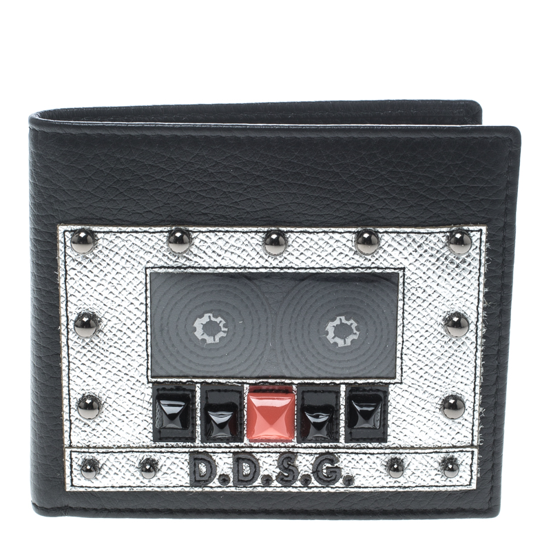 Dolce and Gabbana Black Leather Bottalato Radio 6 CC Bifold Wallet