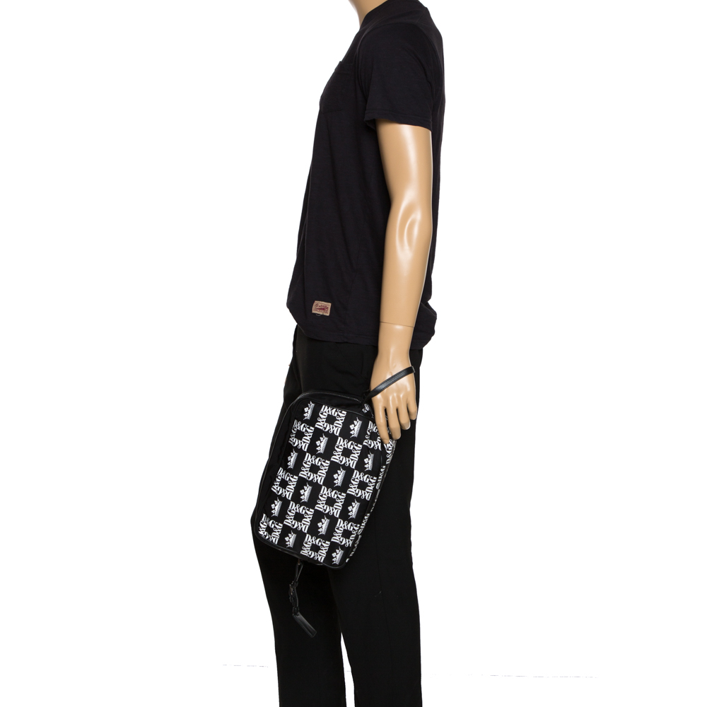 

Dolce & Gabbana Black Crown Print Nylon and Leather Pouch
