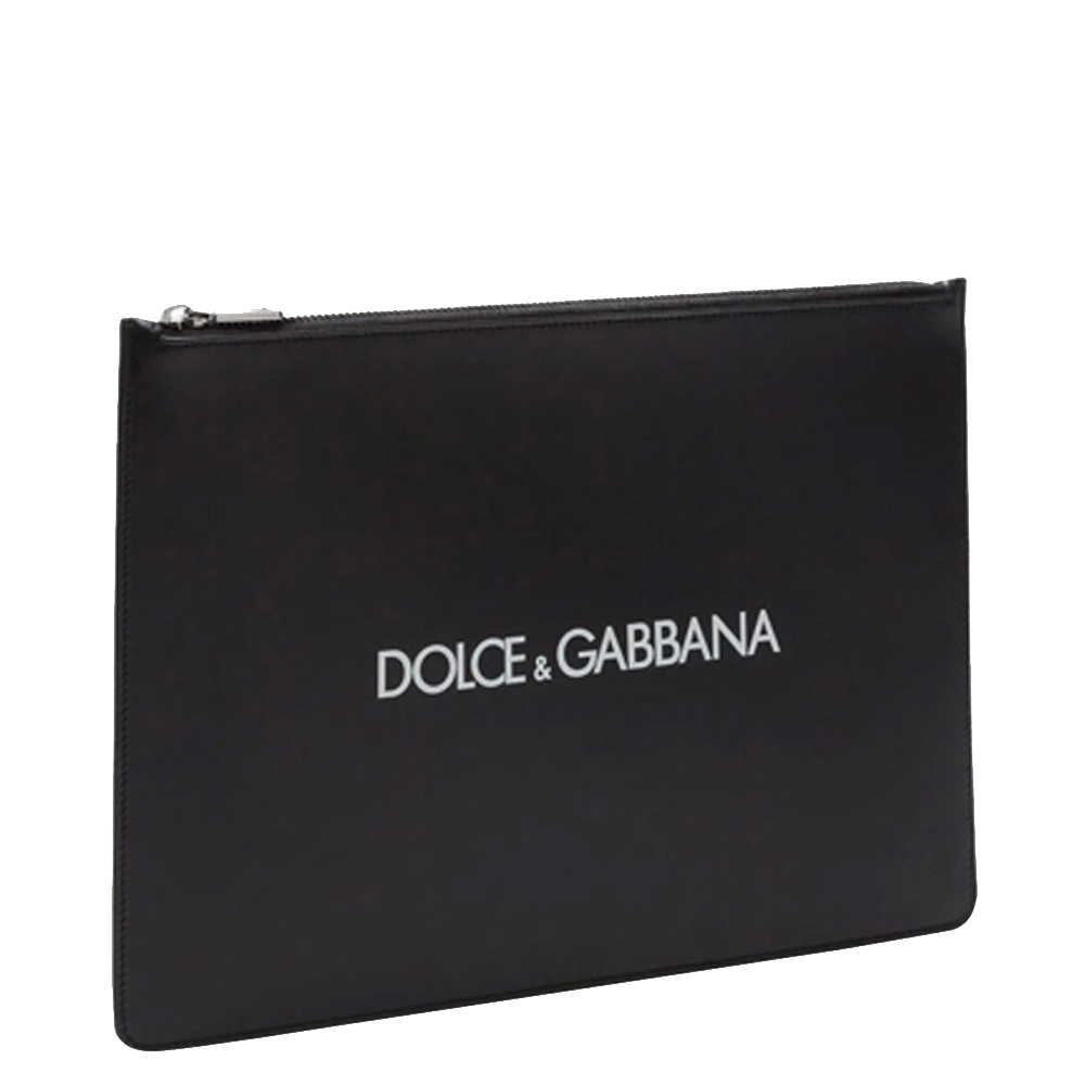 

Dolce & Gabbana Black Calfskin leather printed logo Document holder