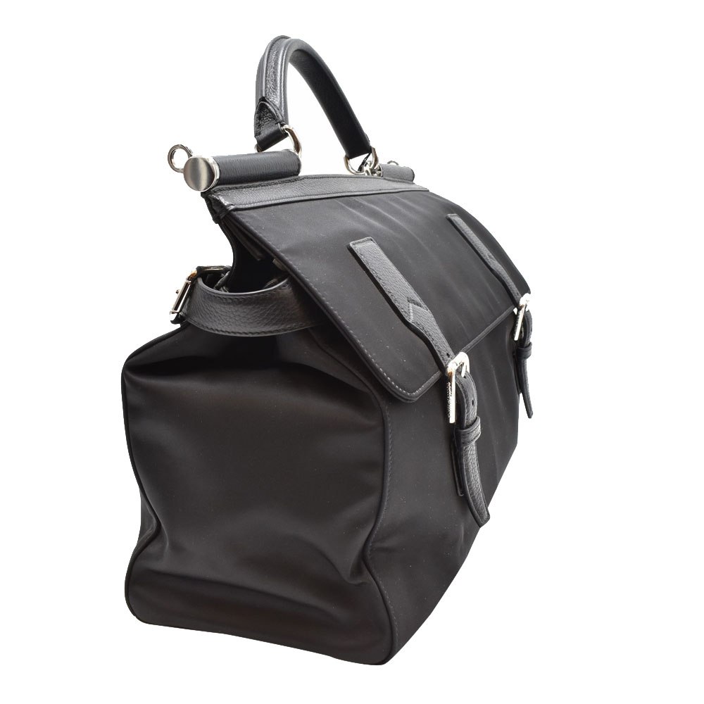 

Dolce and Gabbana Black Nylon Leather Top Handle Bag