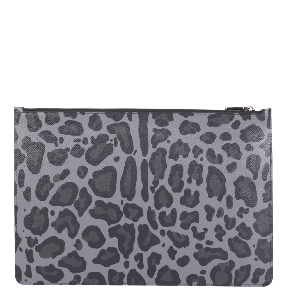 

Dolce & Gabbana Black/Grey Leopard Print Leather Document Holder