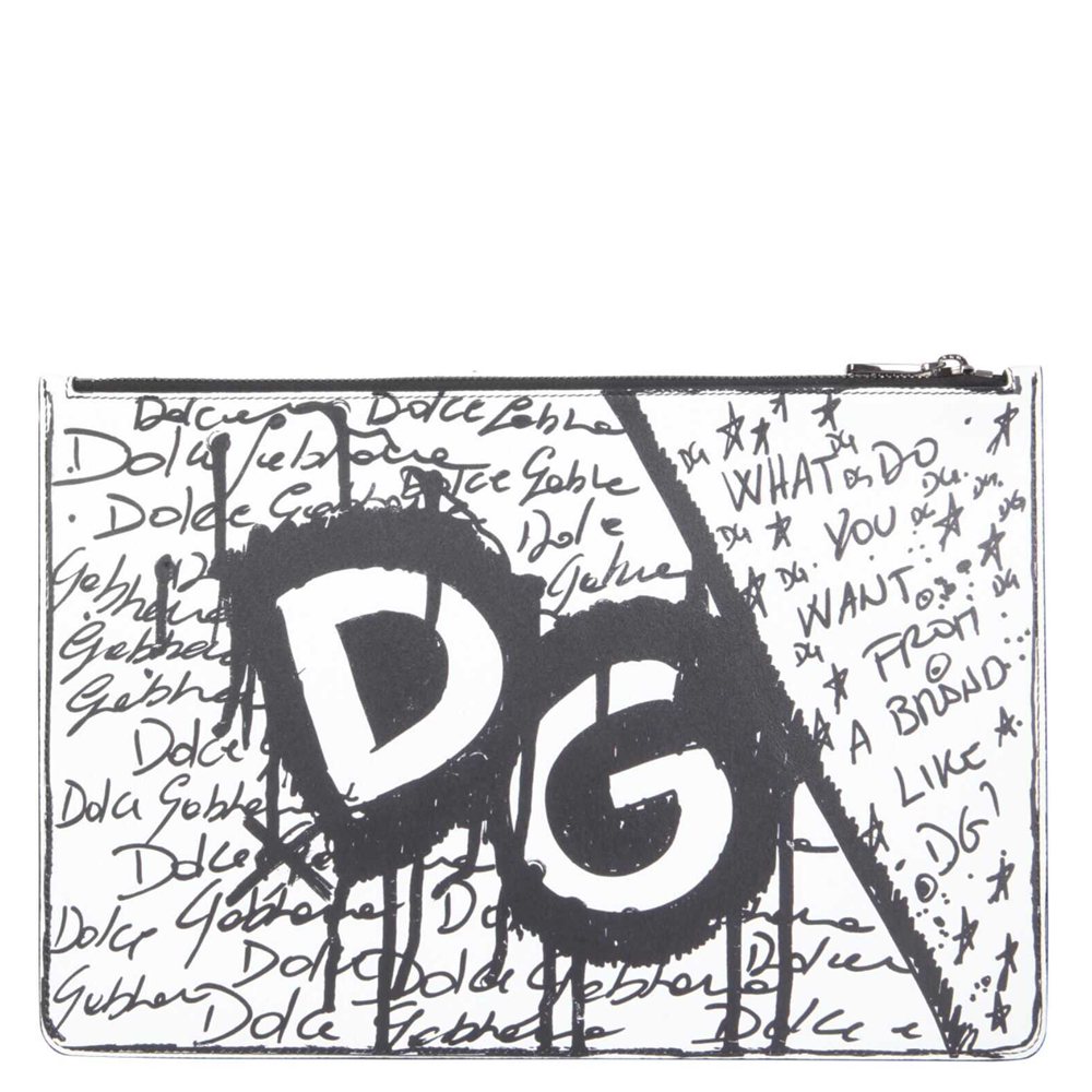 

Dolce & Gabbana White/Black Graffiti print Leather Document Holder