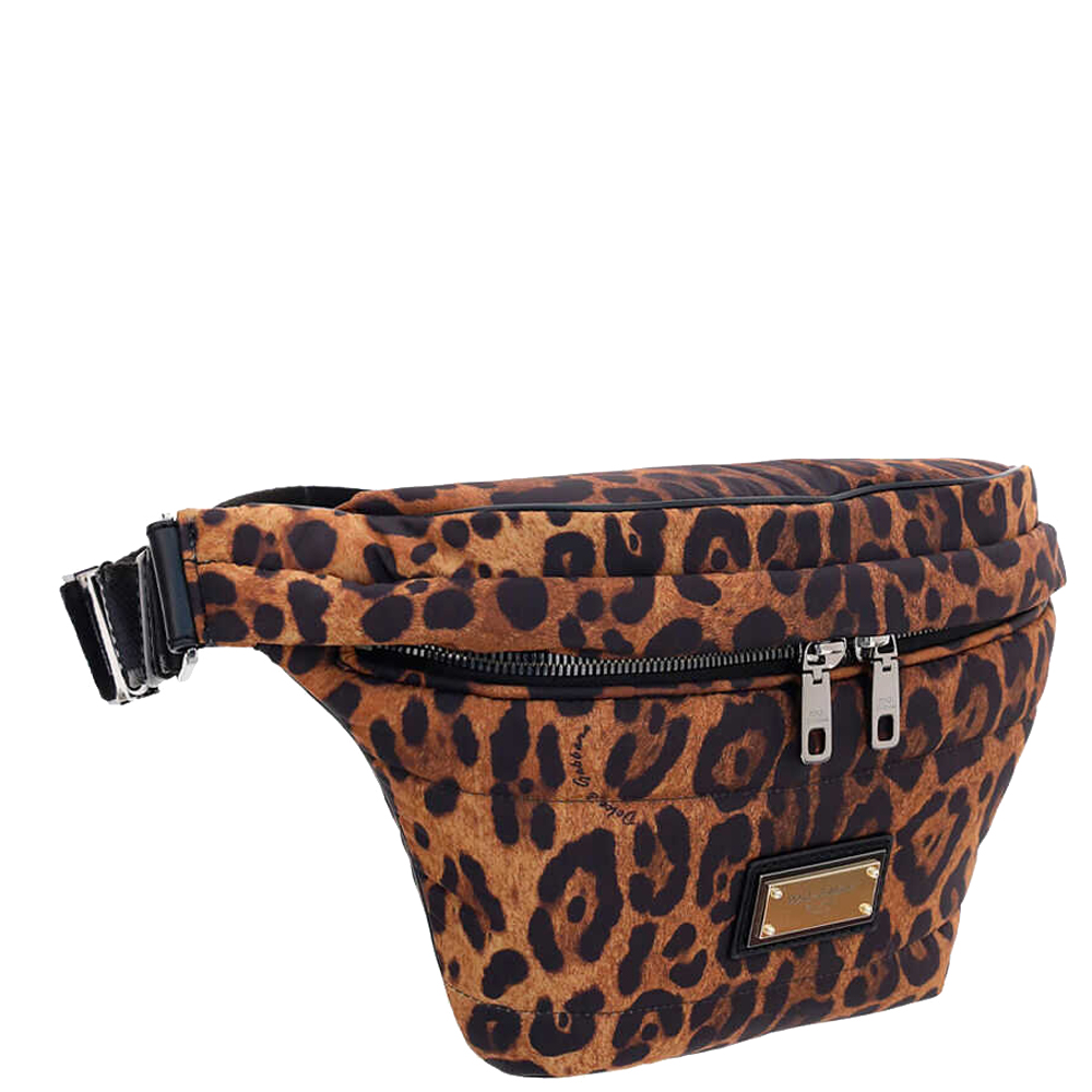 

Dolce & Gabbana Brown Leopard Print Quilted Nylon Sicily Belt Bag