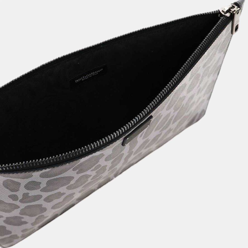 

Dolce & Gabbana Grey Leather Leopard Dauphine Clutch Bag