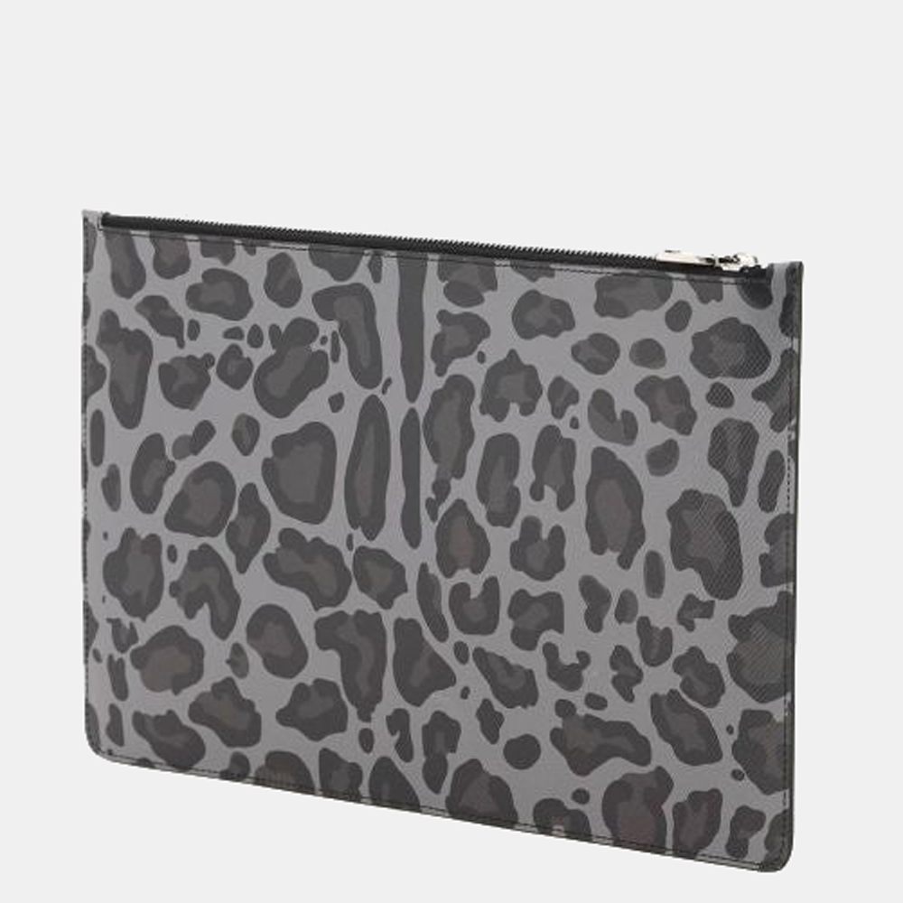 

Dolce & Gabbana Grey Leather Leopard Dauphine Clutch Bag