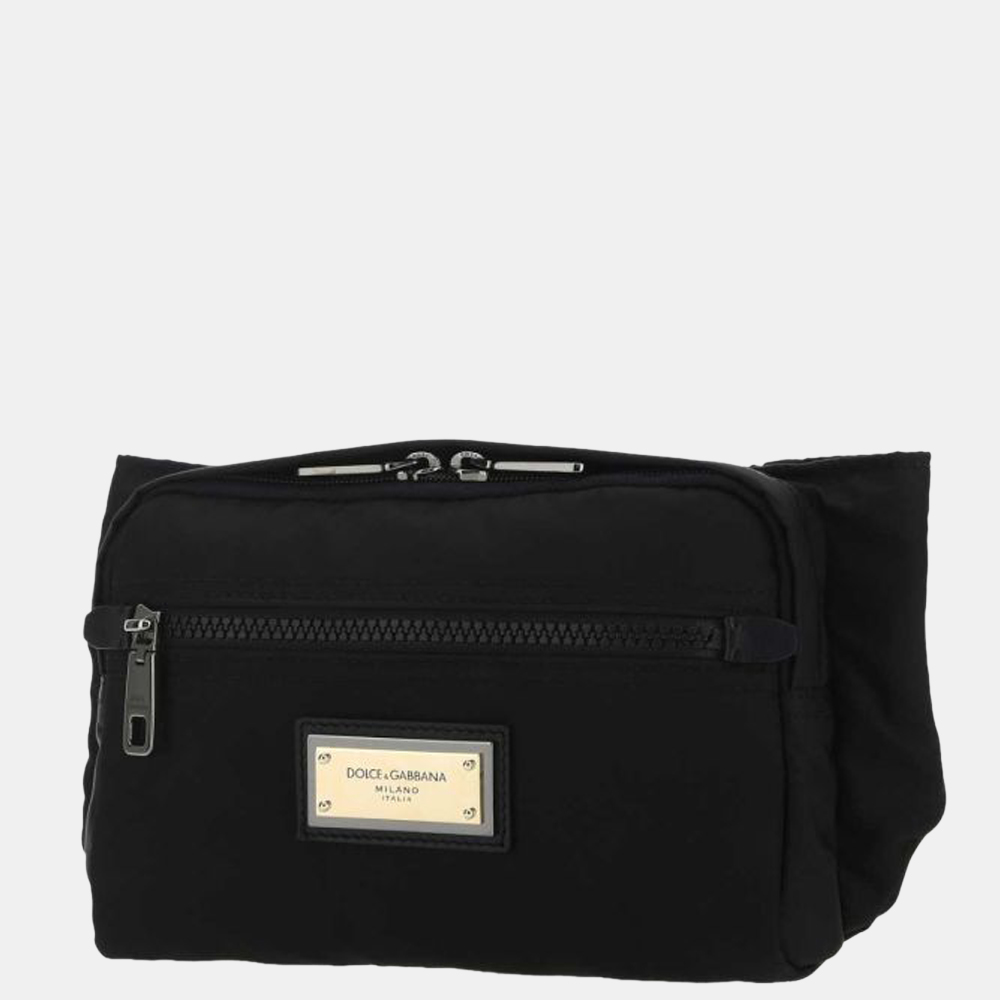 

Dolce & Gabbana Black Nylon Banded Plate Belt Bag