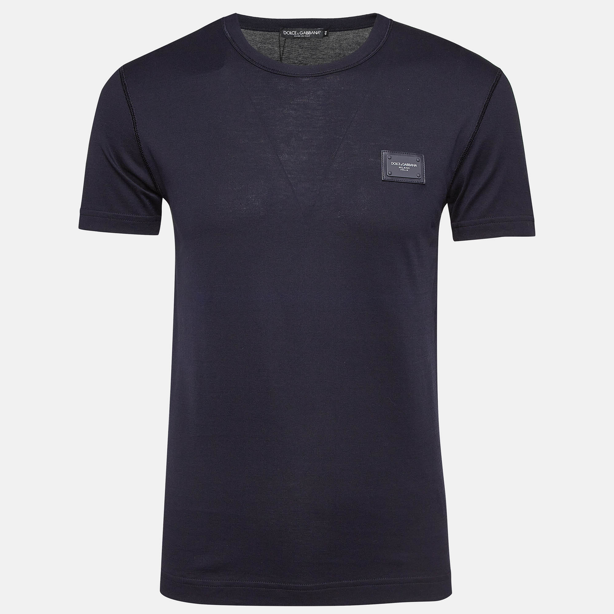 

Dolce & Gabbana Navy Blue Metal Logo Applique Jersey T-Shirt XS