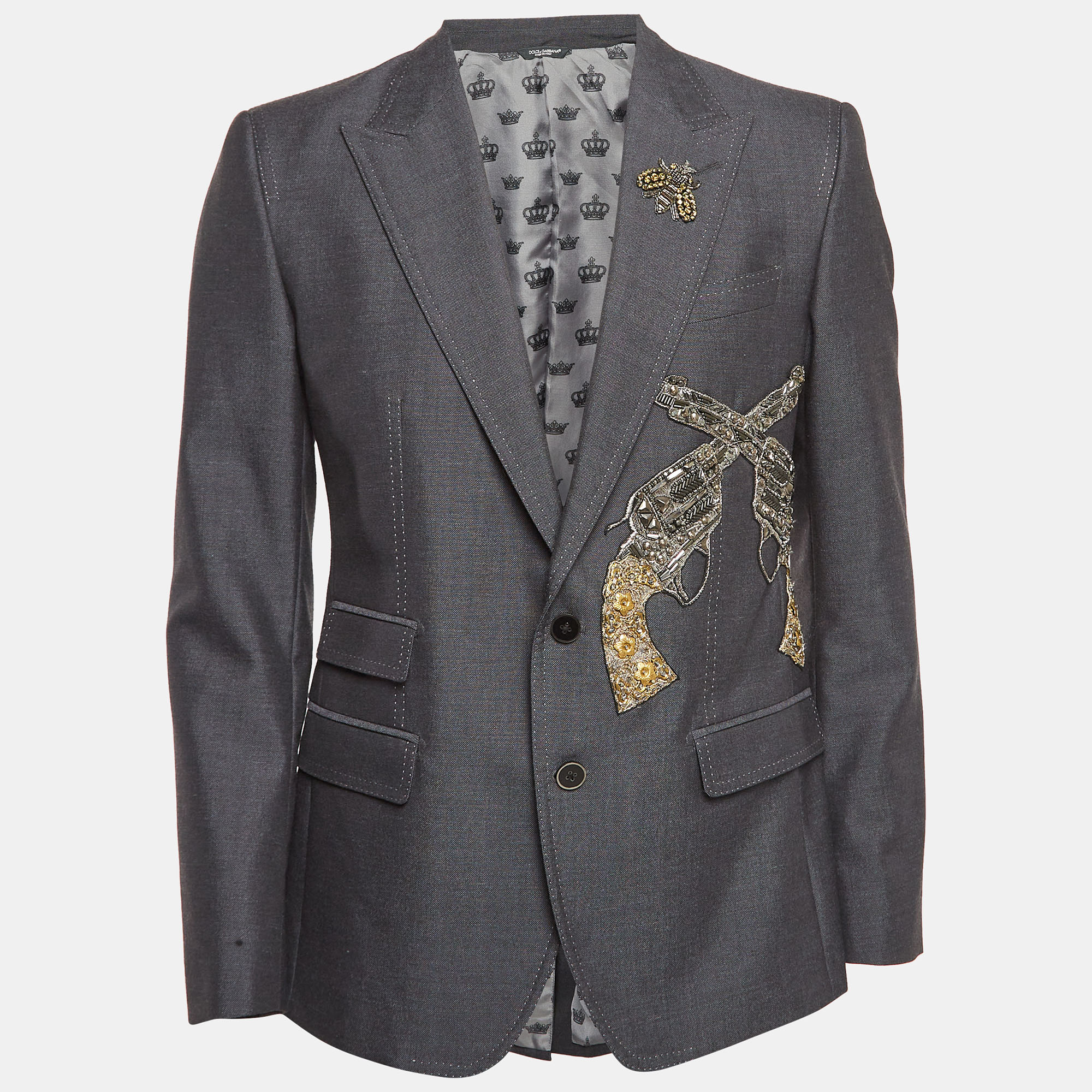 

Dolce & Gabbana Grey Crystal Embellished Wool Blazer L