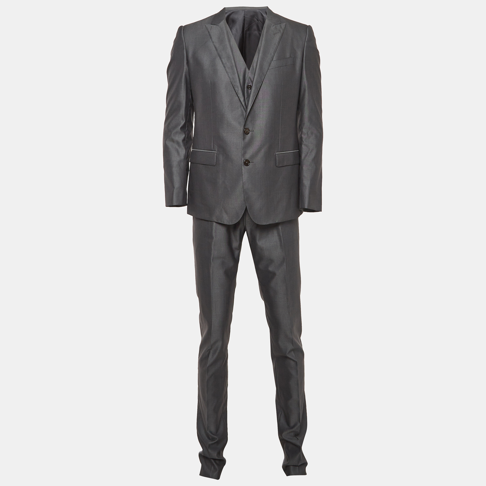 

Dolce & Gabbana Dark Grey Wool & Silk Tailored Wool 3 Pc Suit Set M