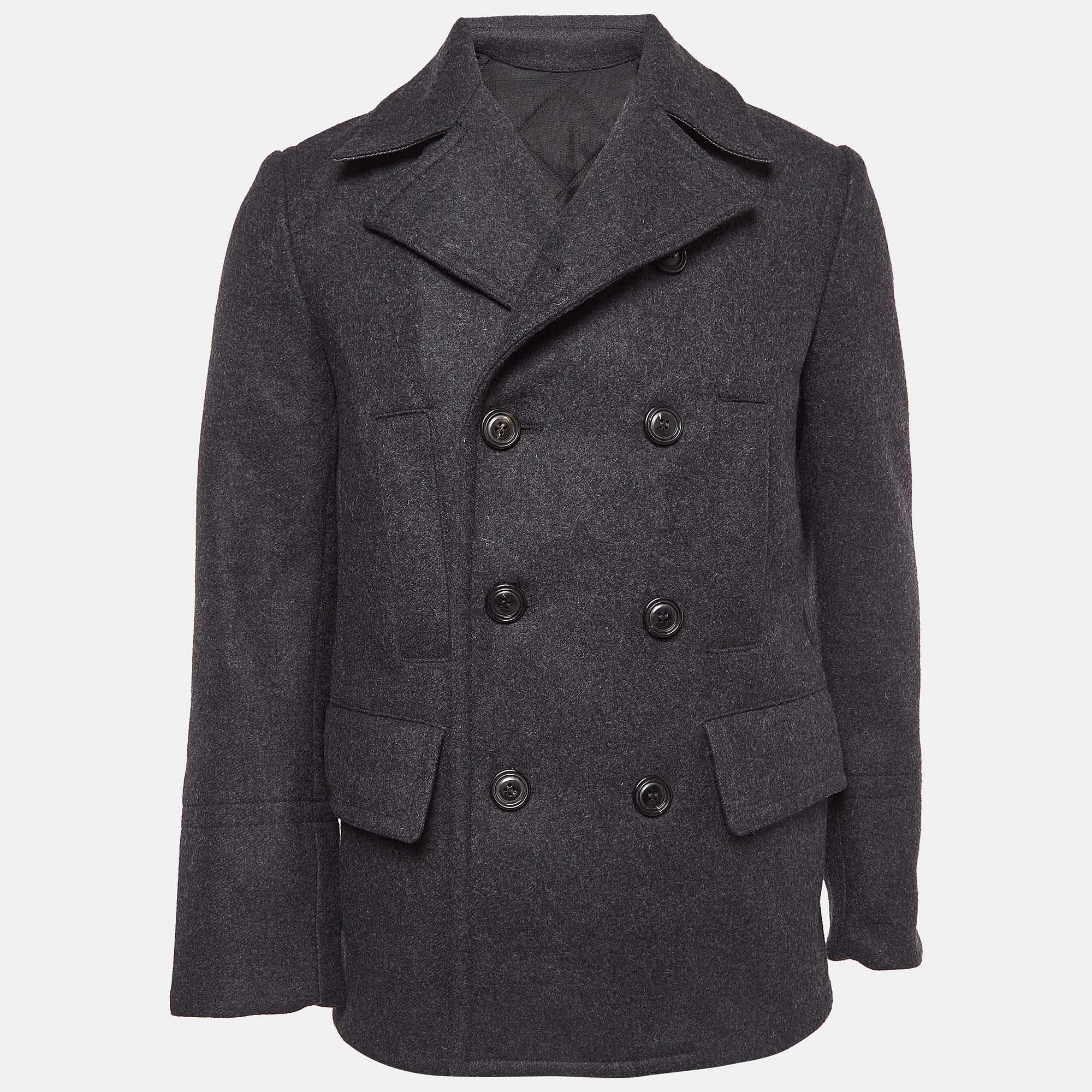 

Dolce & Gabbana Grey Wool Blend Quilted Back Coat