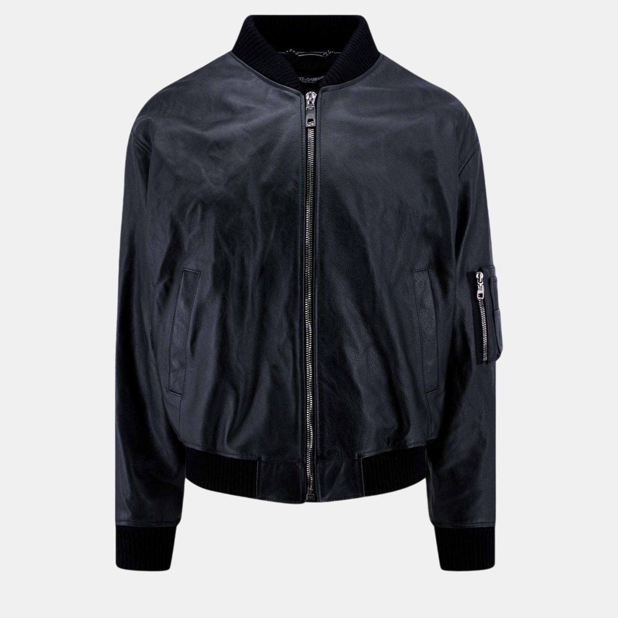 

Dolce & Gabbana Black Leather Padded Taurus Jacket IT