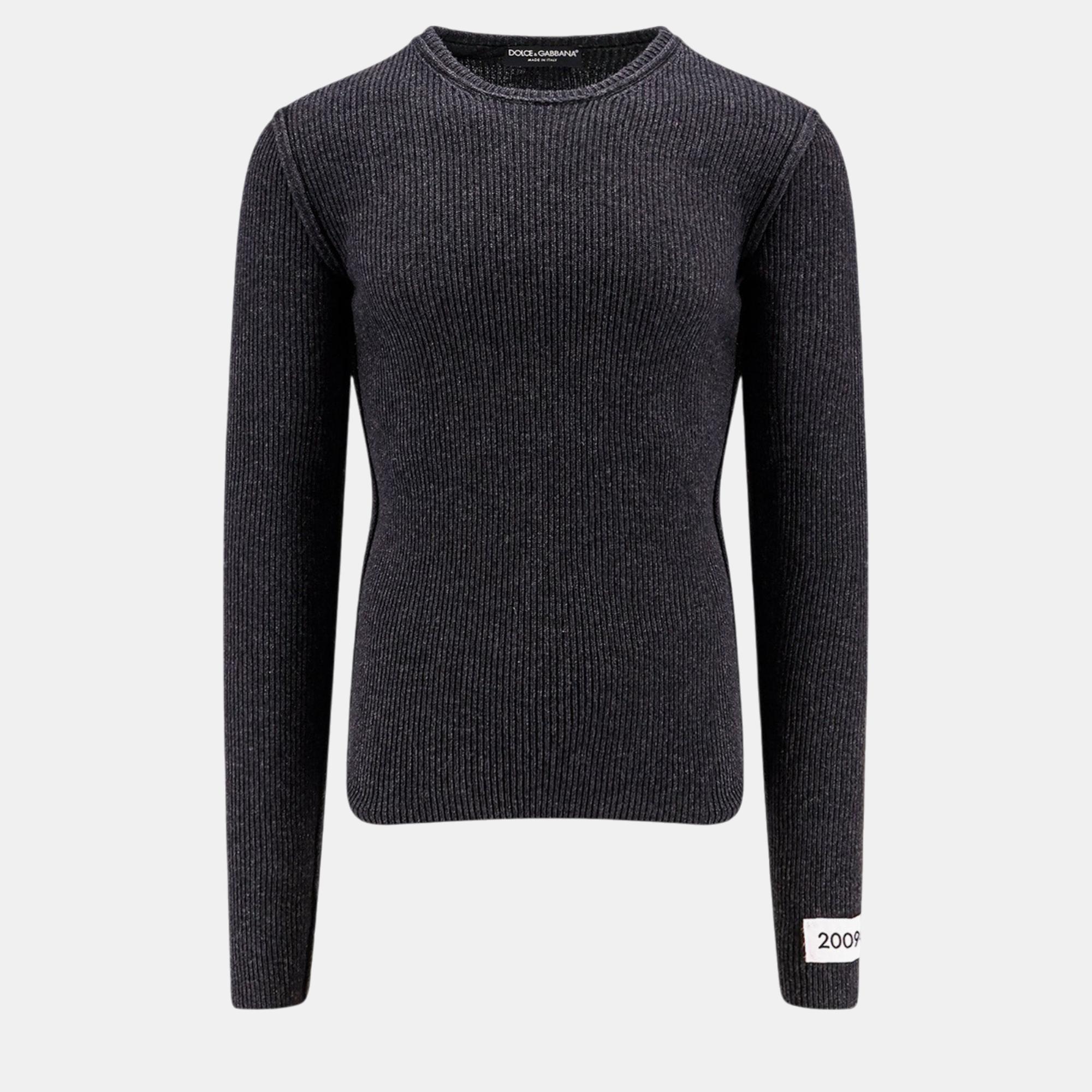 

Dolce & Gabbana Grey Ribbed Sweater Knitwear IT