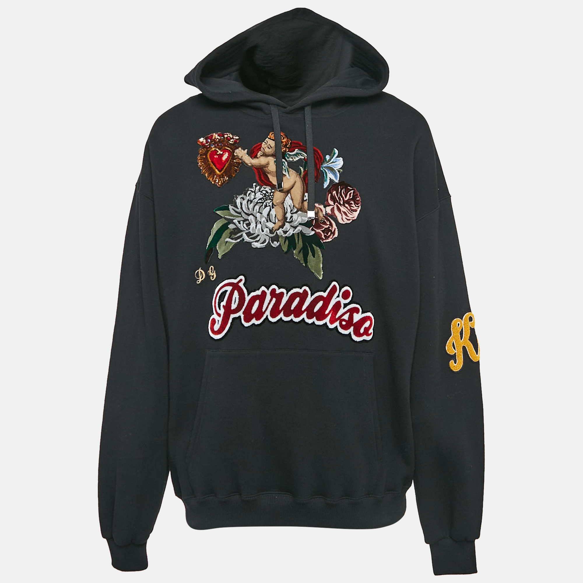 

Dolce & Gabbana Black Paradise Applique Cotton Knit Hooded Sweatshirt M