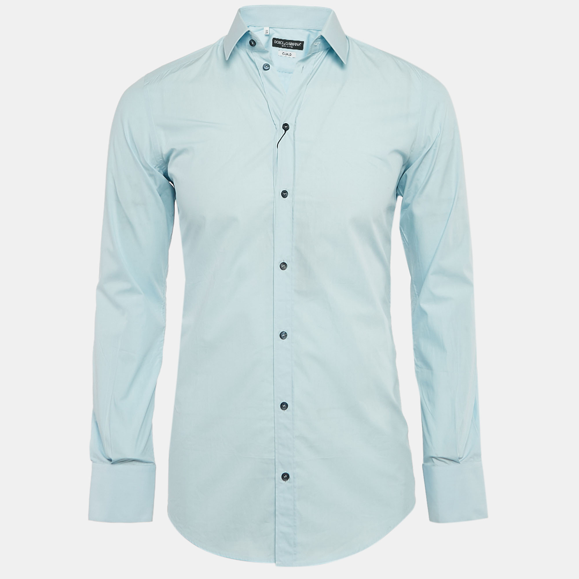 

Dolce & Gabbana Gold Light Blue Cotton Button Front Shirt S