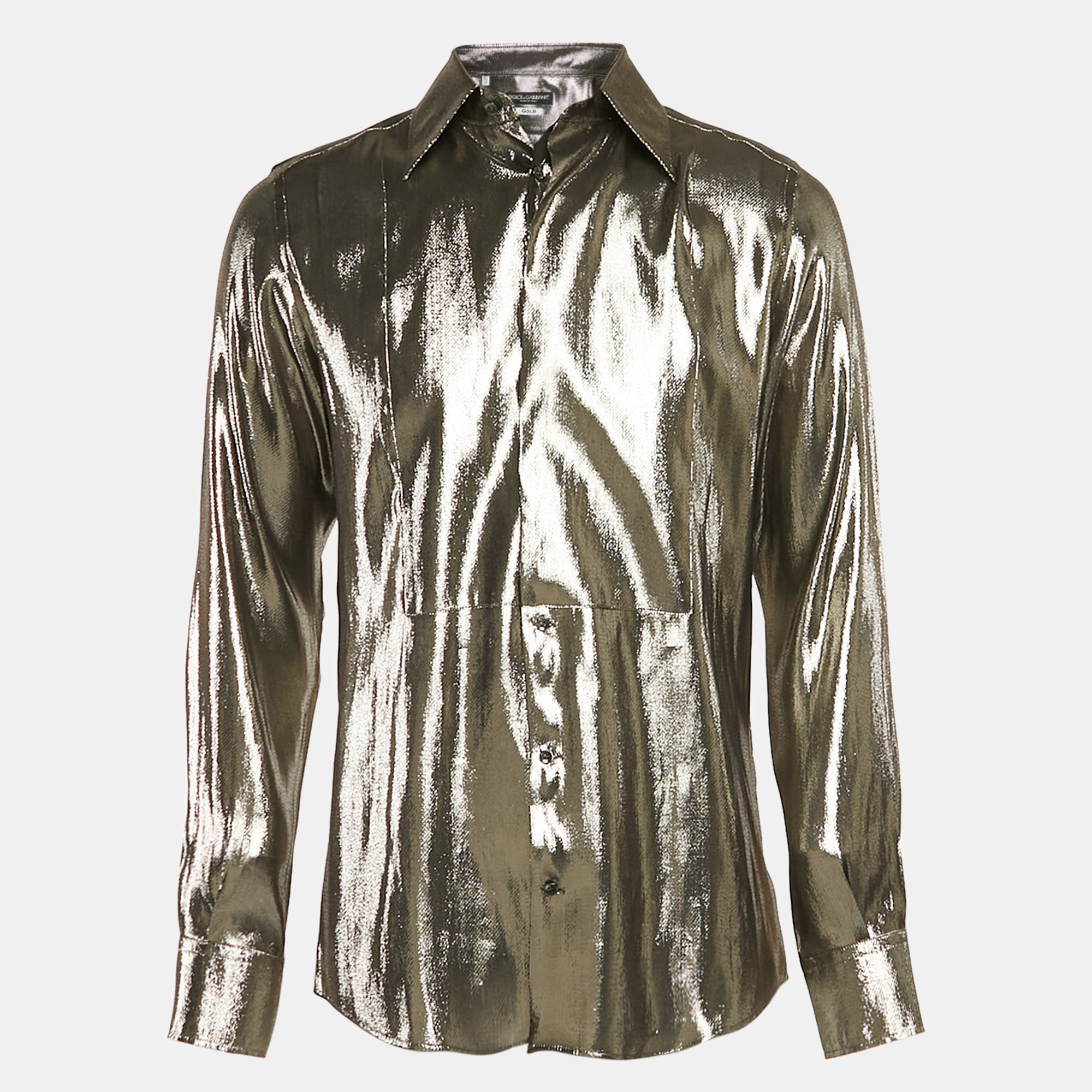 

Dolce & Gabbana Gold Metallic Lamé Long Sleeve Shirt M