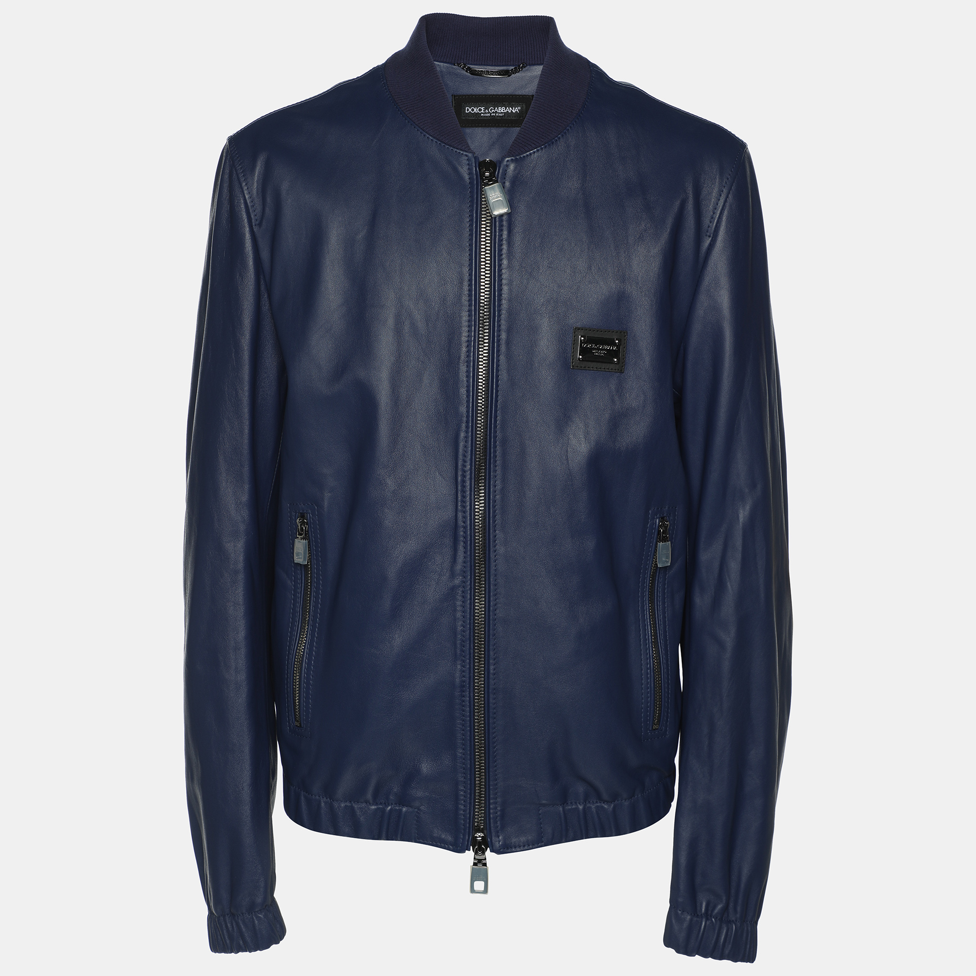 

Dolce & Gabbana Blue Leather Jacket XL