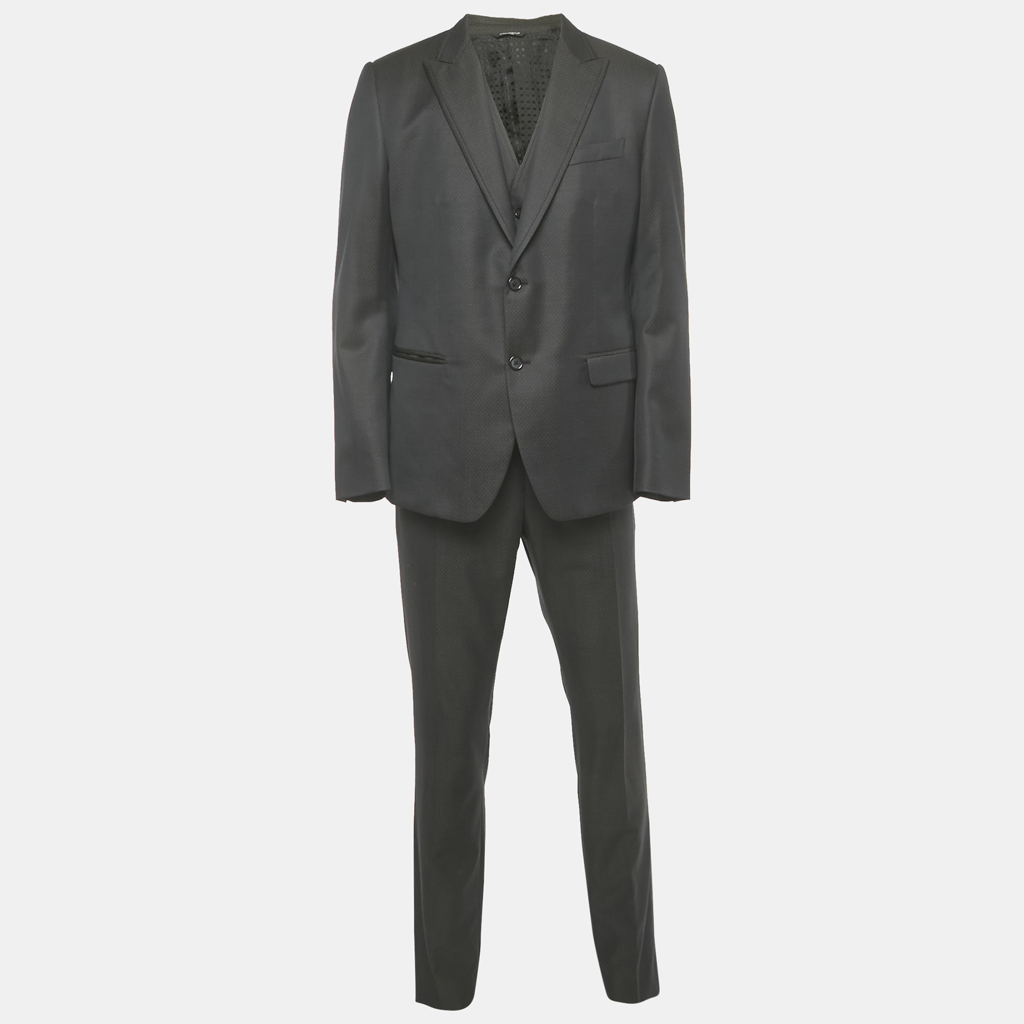 

Dolce & Gabbana Black Dotted Wool Regular Fit Three Piece Suit XL