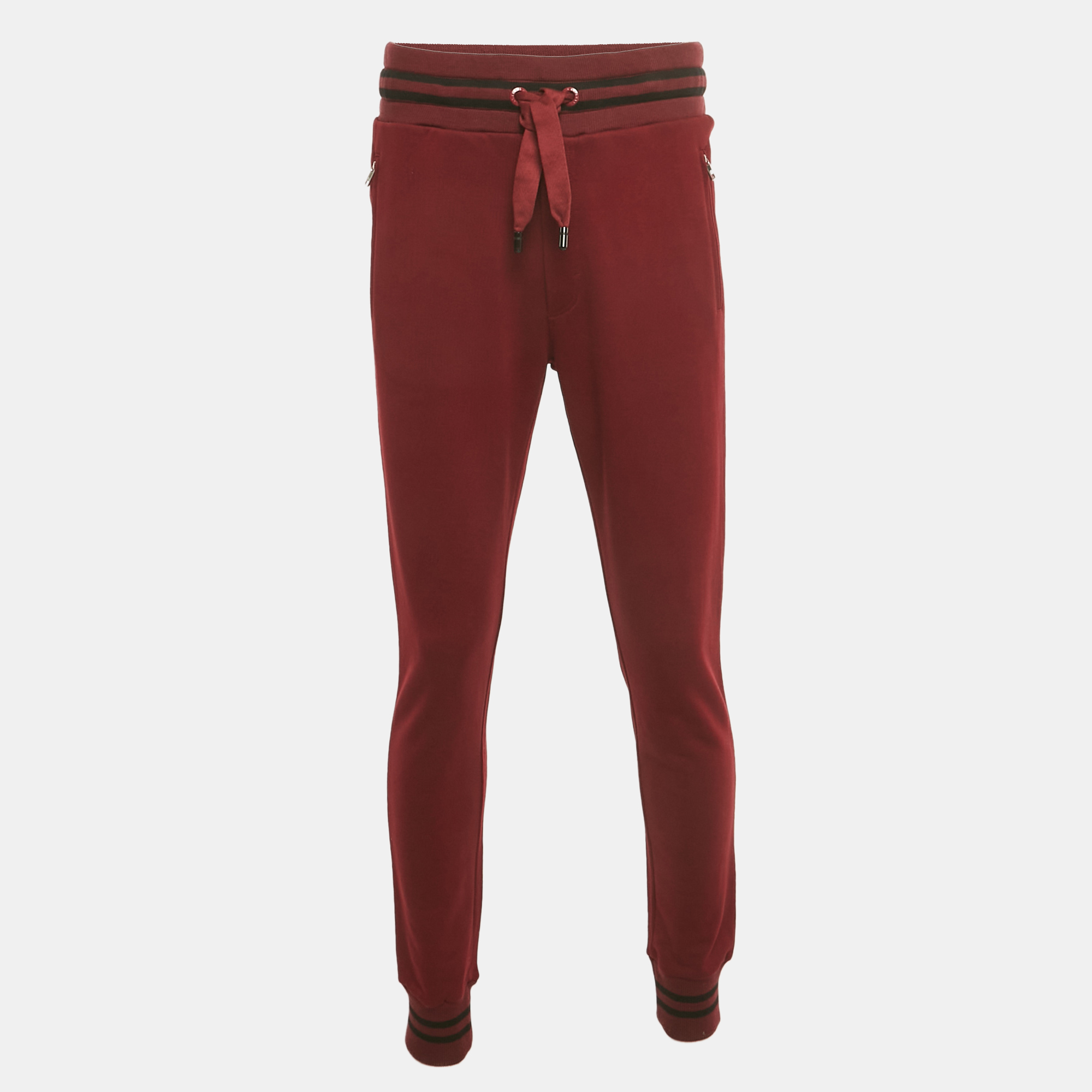 Pre-owned Dolce & Gabbana Red Cotton Knit Jogger Pants S In Burgundy